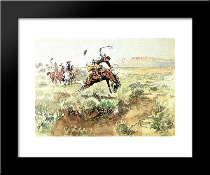 Bronco Busting 20x24 Black Modern Wood Framed Art Print Poster by Russell, Charles M.