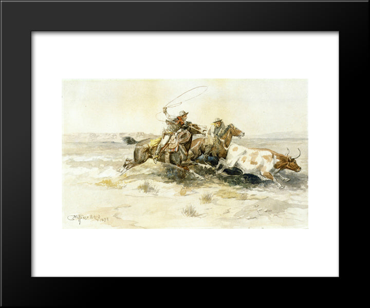 Bronk In A Cow Camp 20x24 Black Modern Wood Framed Art Print Poster by Russell, Charles M.