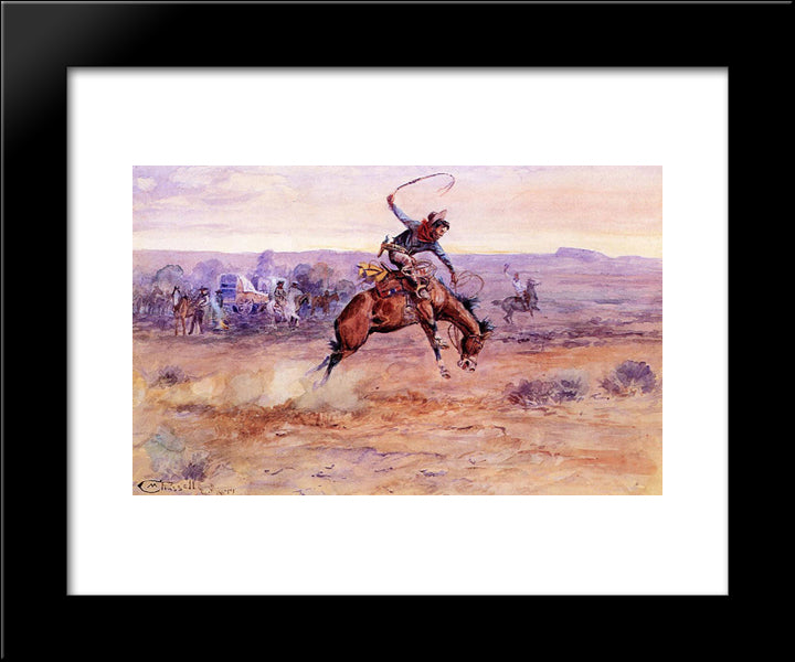 Bucking Bronco 20x24 Black Modern Wood Framed Art Print Poster by Russell, Charles M.