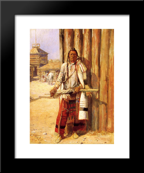 Buffalo Coat 20x24 Black Modern Wood Framed Art Print Poster by Russell, Charles M.