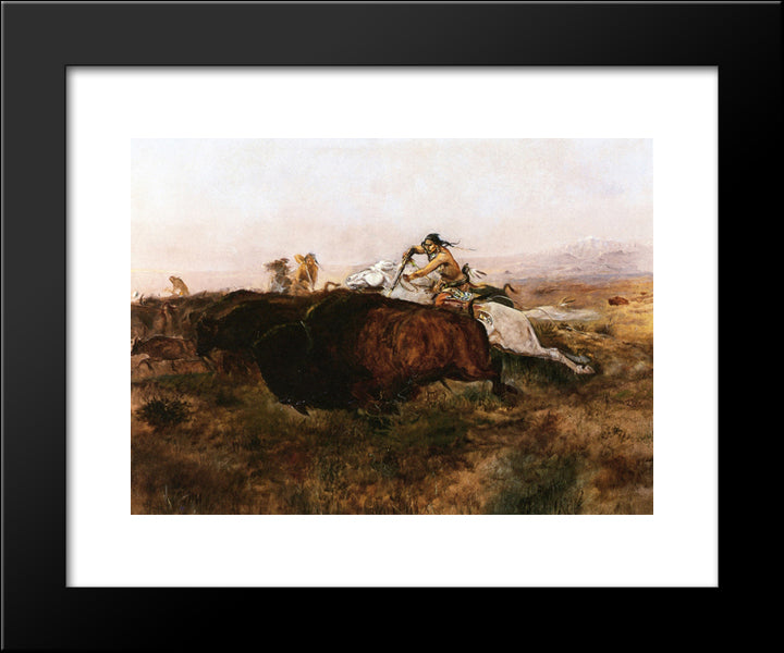 Buffalo Hunt # 10 20x24 Black Modern Wood Framed Art Print Poster by Russell, Charles M.