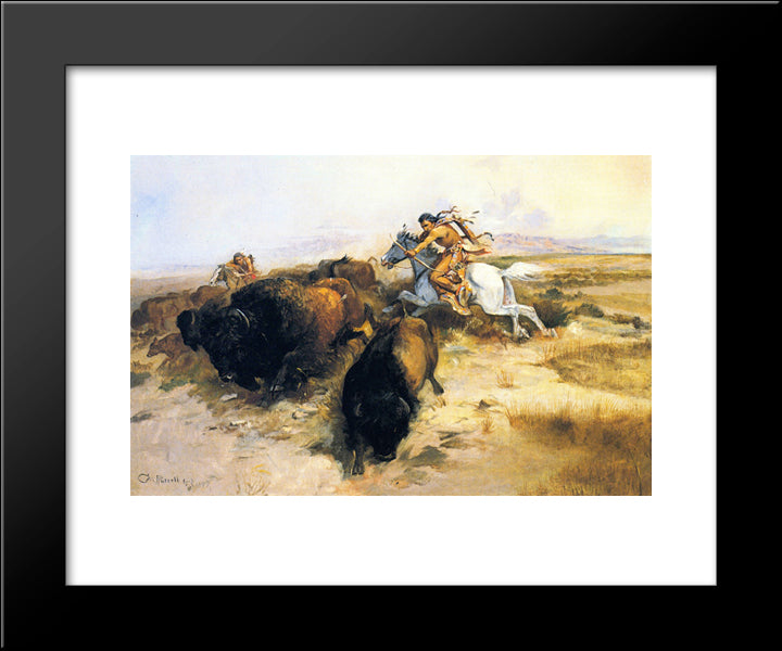 Buffalo Hunt 20x24 Black Modern Wood Framed Art Print Poster by Russell, Charles M.