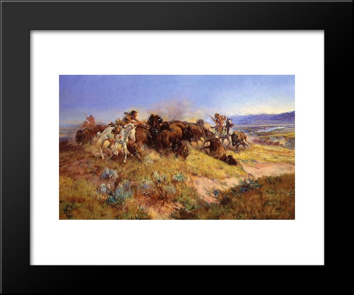 Buffalo Hunt No.40 20x24 Black Modern Wood Framed Art Print Poster by Russell, Charles M.
