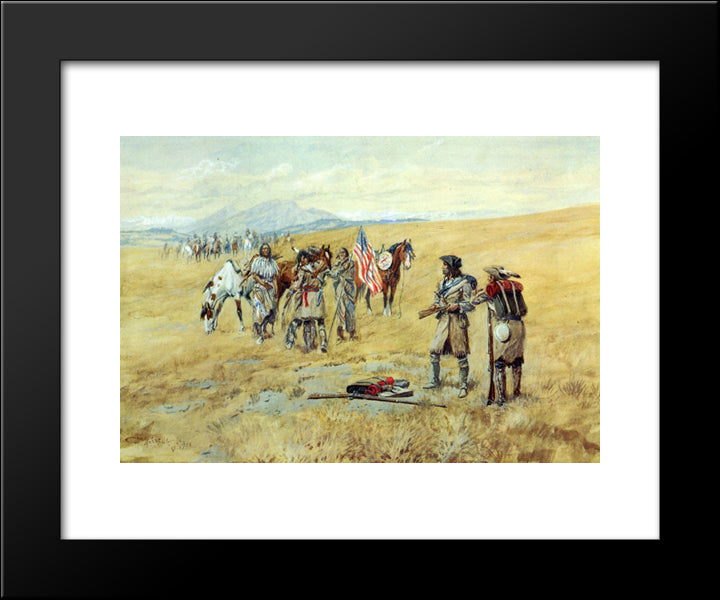 Captain Lewis Meeting The Shoshones 20x24 Black Modern Wood Framed Art Print Poster by Russell, Charles M.
