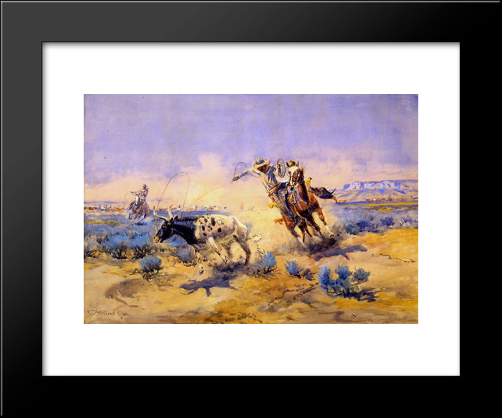 Cowboys From The Quarter Circle Box 20x24 Black Modern Wood Framed Art Print Poster by Russell, Charles M.