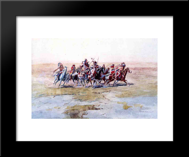 Cree War Party 20x24 Black Modern Wood Framed Art Print Poster by Russell, Charles M.