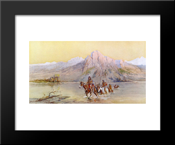 Crossing The Missouri, #1 20x24 Black Modern Wood Framed Art Print Poster by Russell, Charles M.