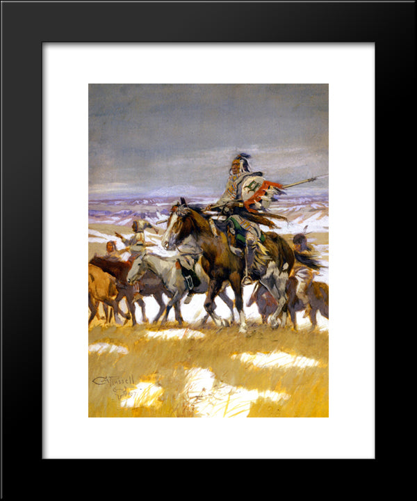 Crow Scouts In Winter 20x24 Black Modern Wood Framed Art Print Poster by Russell, Charles M.