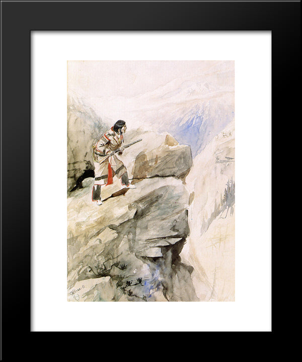 Crow Sheep Hunter 20x24 Black Modern Wood Framed Art Print Poster by Russell, Charles M.