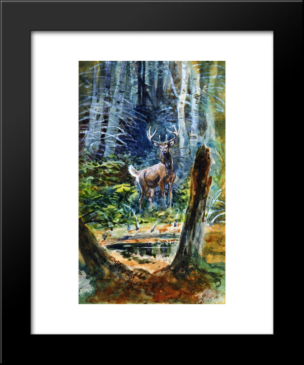 Deer In The Dell 20x24 Black Modern Wood Framed Art Print Poster by Russell, Charles M.