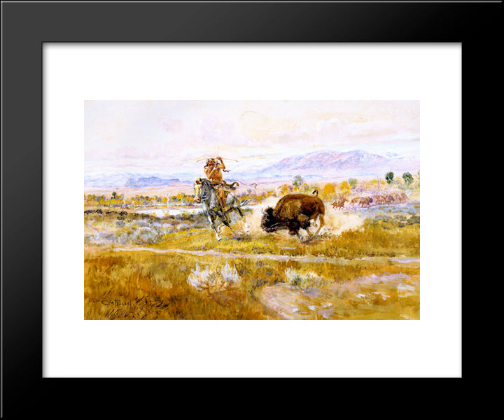 Fighting Meat 20x24 Black Modern Wood Framed Art Print Poster by Russell, Charles M.