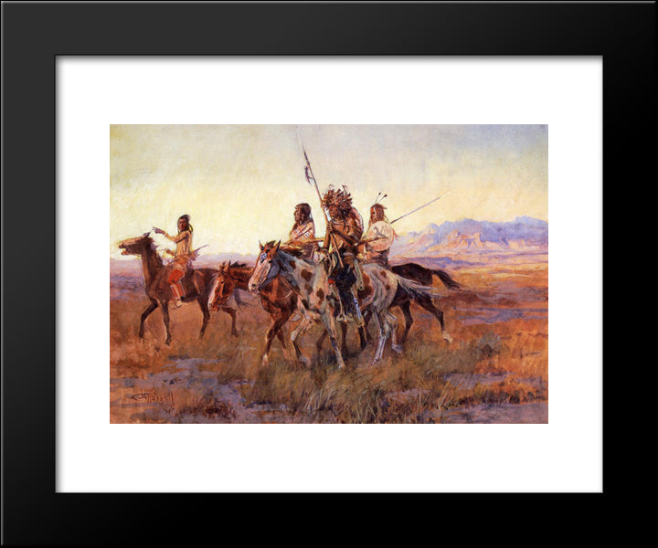 Four Mounted Indians 20x24 Black Modern Wood Framed Art Print Poster by Russell, Charles M.