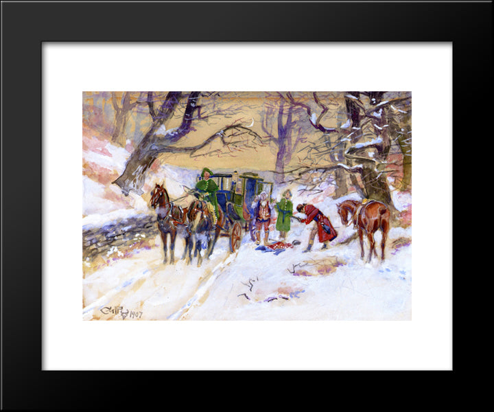 Holdup On The Boston Road 20x24 Black Modern Wood Framed Art Print Poster by Russell, Charles M.