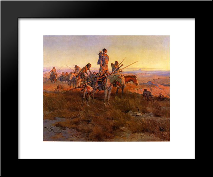 In The Wake Of The Buffalo Hunters 20x24 Black Modern Wood Framed Art Print Poster by Russell, Charles M.