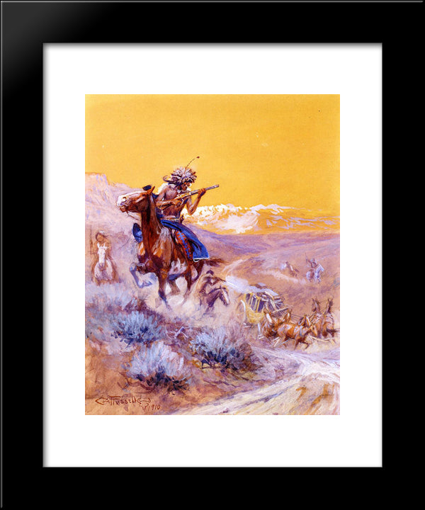 Indian Attack 20x24 Black Modern Wood Framed Art Print Poster by Russell, Charles M.