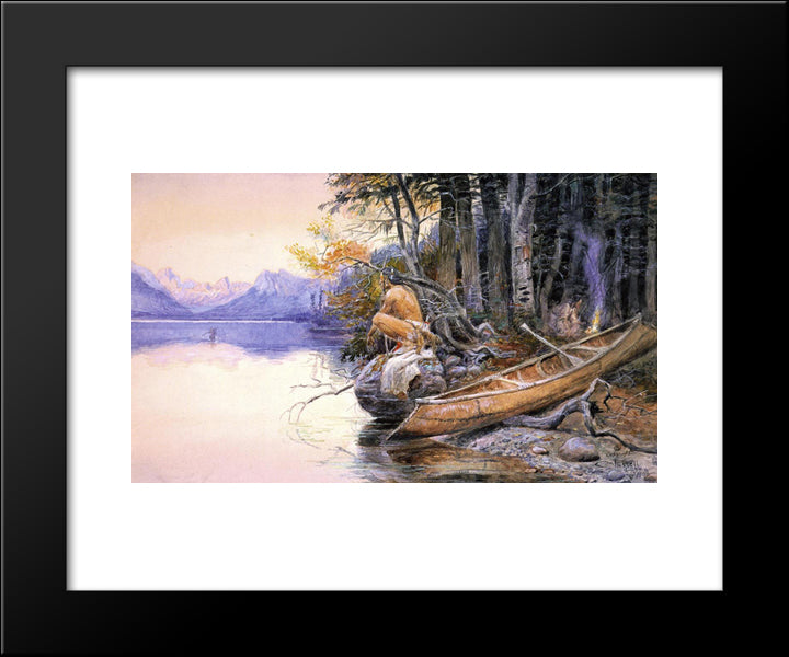 Indian Camp - Lake Mcdonald 20x24 Black Modern Wood Framed Art Print Poster by Russell, Charles M.