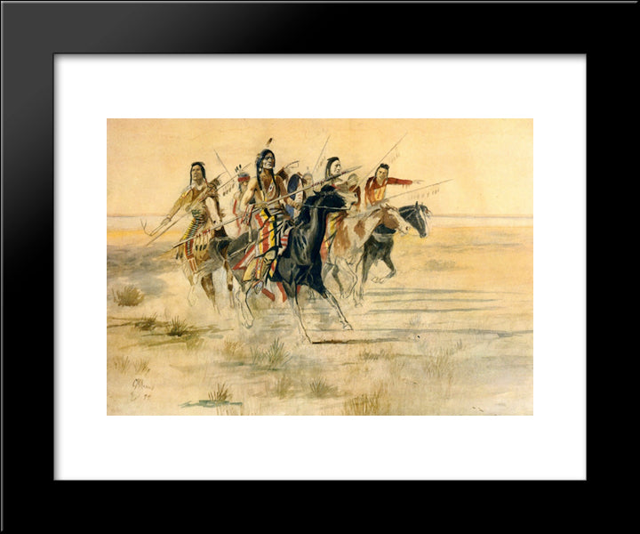 Indian Hunt 20x24 Black Modern Wood Framed Art Print Poster by Russell, Charles M.