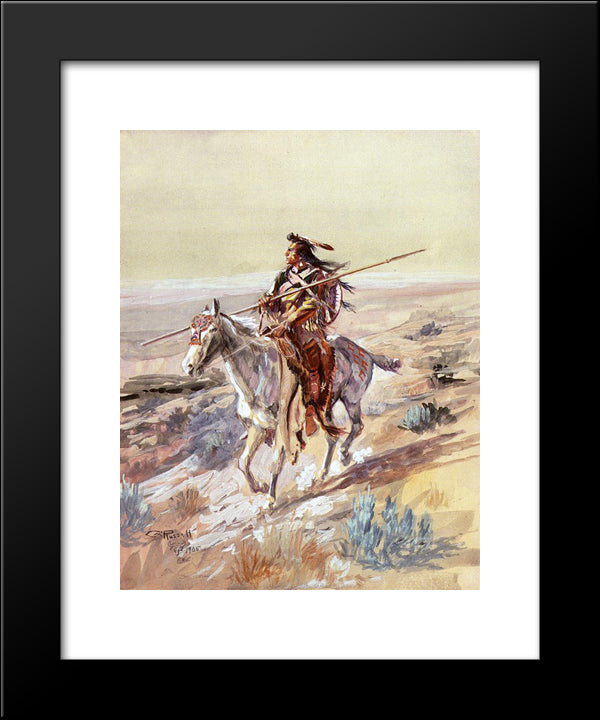 Indian With Spear 20x24 Black Modern Wood Framed Art Print Poster by Russell, Charles M.
