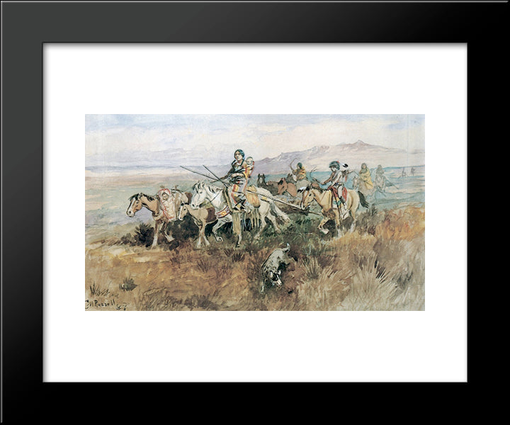 Indian Woman Moving Camp With Travois 20x24 Black Modern Wood Framed Art Print Poster by Russell, Charles M.