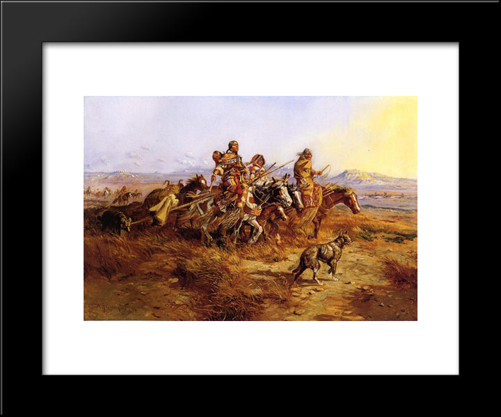 Indian Women Moving 20x24 Black Modern Wood Framed Art Print Poster by Russell, Charles M.