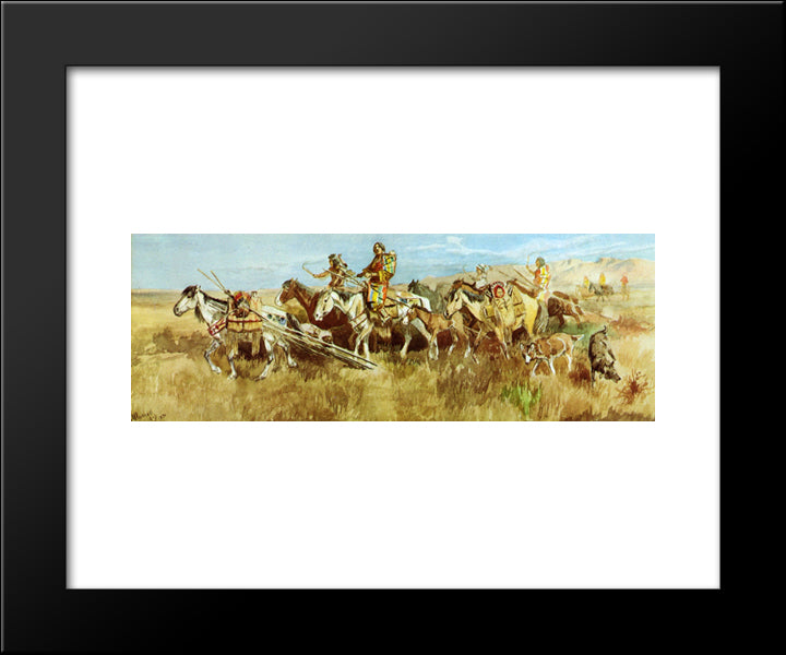 Indian Women Moving Camp 20x24 Black Modern Wood Framed Art Print Poster by Russell, Charles M.