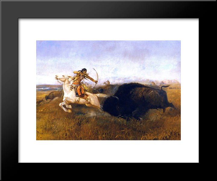 Indians Hunting Buffalo 20x24 Black Modern Wood Framed Art Print Poster by Russell, Charles M.