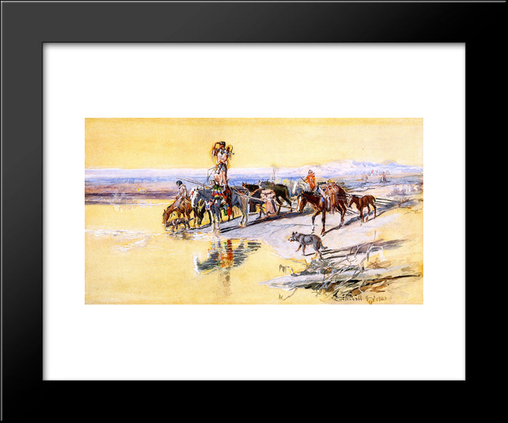 Indians Traveling On Travois 20x24 Black Modern Wood Framed Art Print Poster by Russell, Charles M.