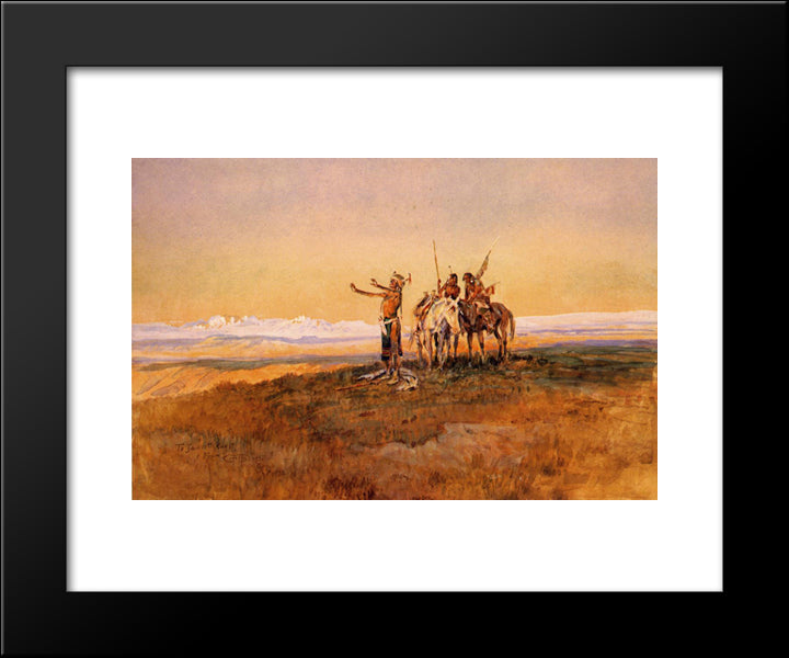 Invocation To The Sun 20x24 Black Modern Wood Framed Art Print Poster by Russell, Charles M.