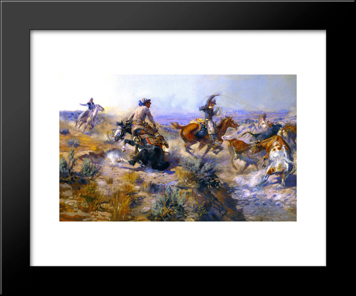 Jerked Down 20x24 Black Modern Wood Framed Art Print Poster by Russell, Charles M.