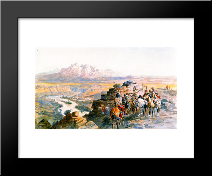 Planning The Attack On The Wagon Train 20x24 Black Modern Wood Framed Art Print Poster by Russell, Charles M.