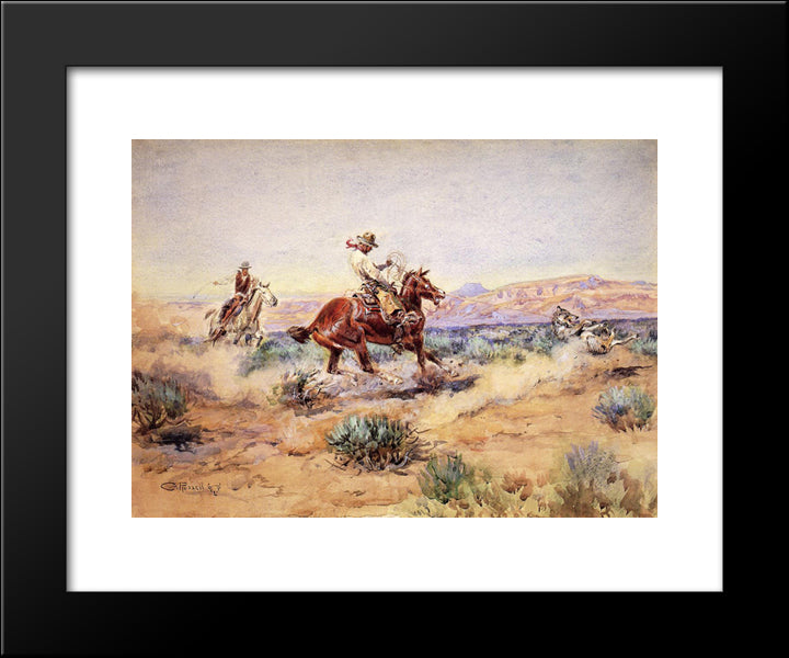 Roping A Wolf 20x24 Black Modern Wood Framed Art Print Poster by Russell, Charles M.