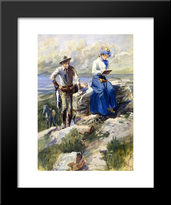 She Turned Her Back On Me And Went Imperturbably On With Her Sketching 20x24 Black Modern Wood Framed Art Print Poster by Russell, Charles M.