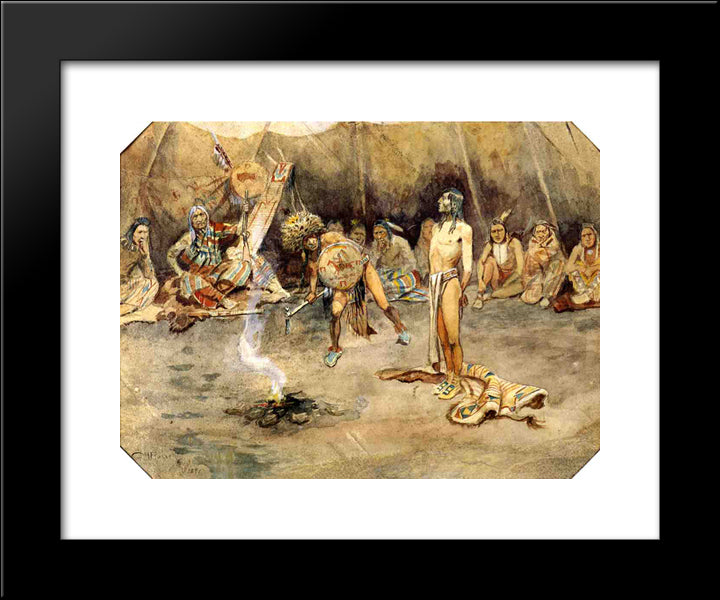 Sioux Torturing A Blackfoot Brave 20x24 Black Modern Wood Framed Art Print Poster by Russell, Charles M.
