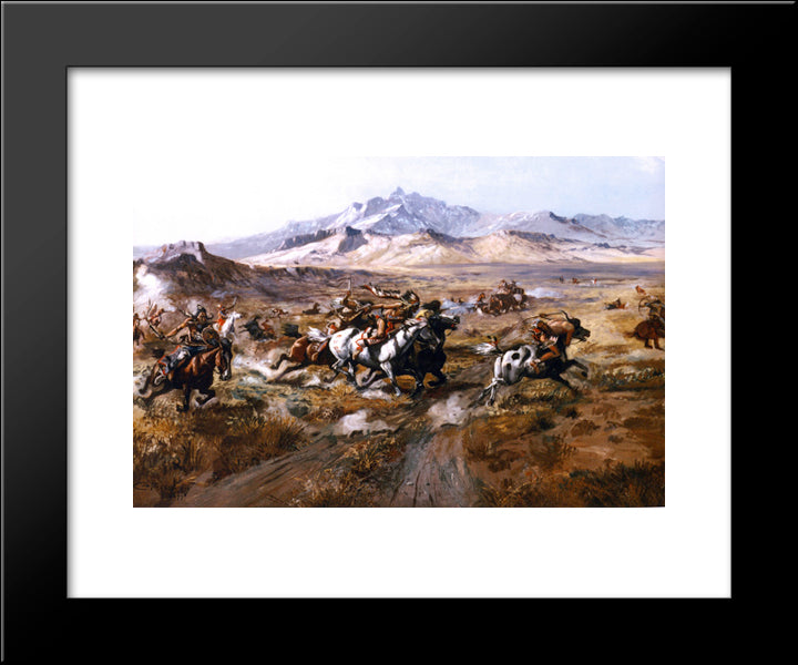 Stage Coach Attack 20x24 Black Modern Wood Framed Art Print Poster by Russell, Charles M.