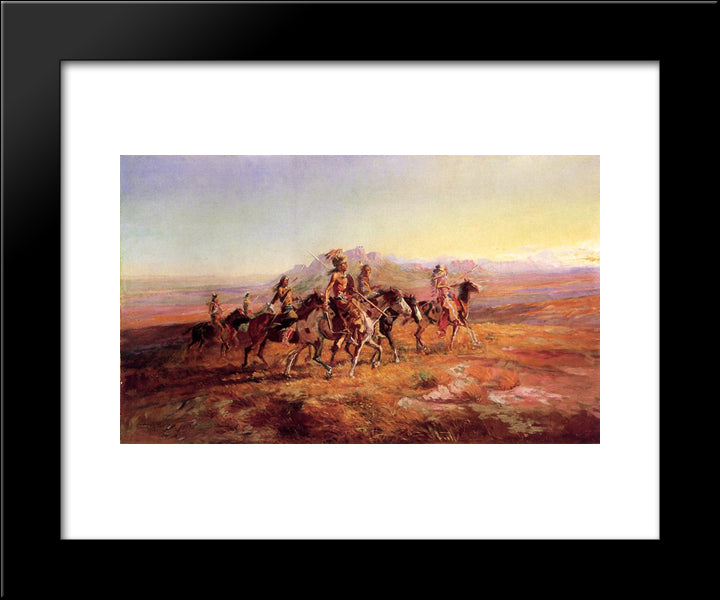 Sun River War Party 20x24 Black Modern Wood Framed Art Print Poster by Russell, Charles M.