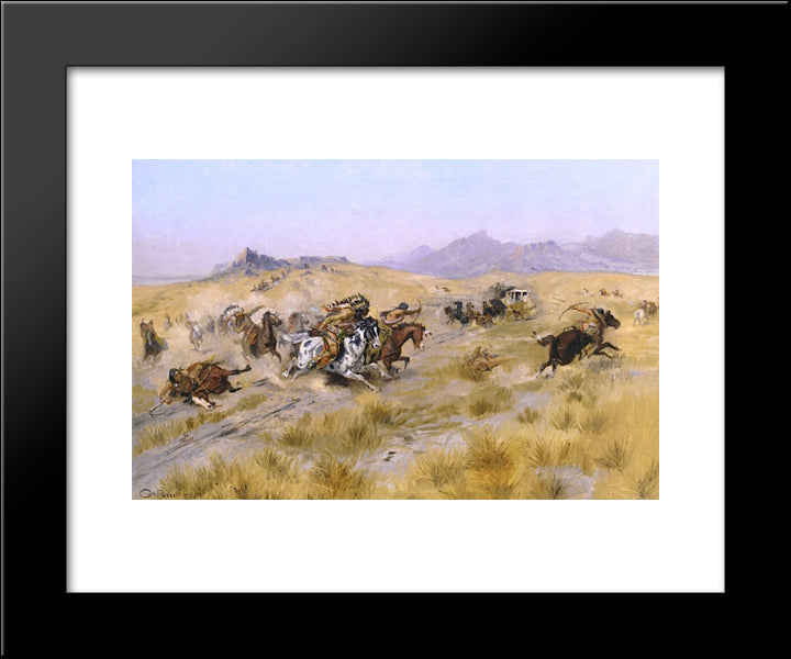 The Attack 20x24 Black Modern Wood Framed Art Print Poster by Russell, Charles M.