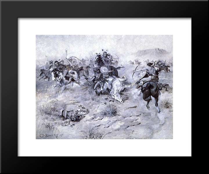 The Making Of A Warrior 20x24 Black Modern Wood Framed Art Print Poster by Russell, Charles M.