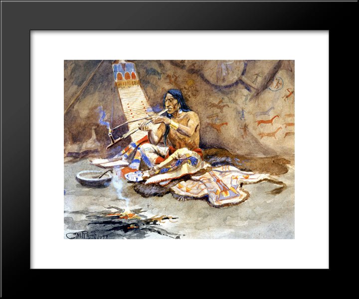 The Peace Pipe 20x24 Black Modern Wood Framed Art Print Poster by Russell, Charles M.