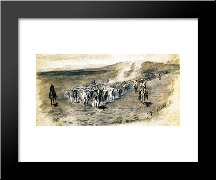 The Roundup 20x24 Black Modern Wood Framed Art Print Poster by Russell, Charles M.