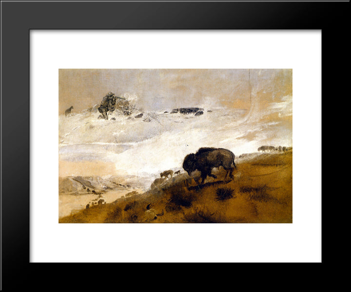 The Stand. Crossing The Missouri 20x24 Black Modern Wood Framed Art Print Poster by Russell, Charles M.