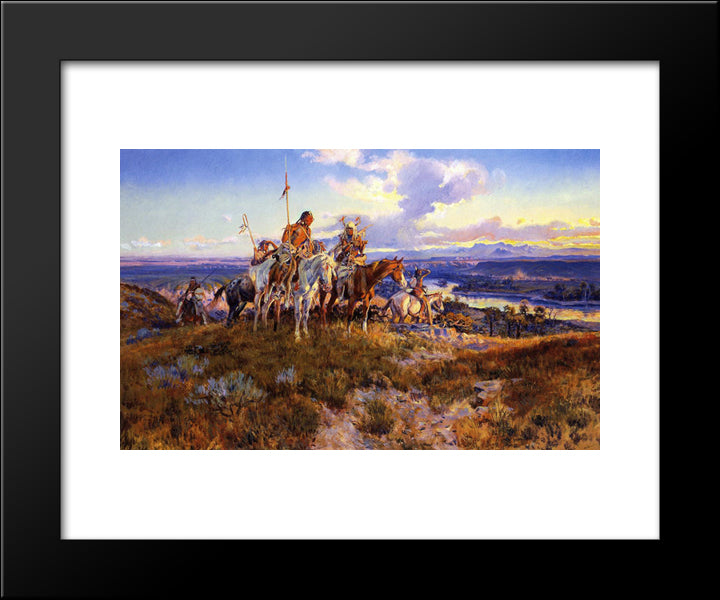 Wagons 20x24 Black Modern Wood Framed Art Print Poster by Russell, Charles M.