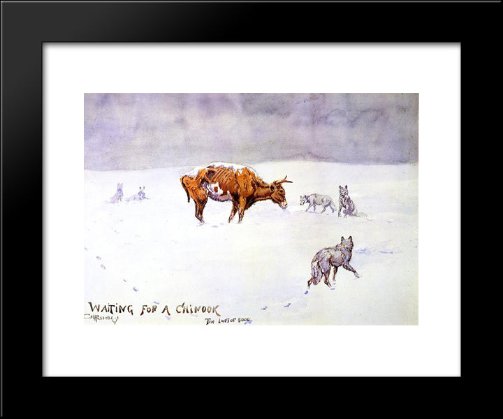 Waiting For A Chinook 20x24 Black Modern Wood Framed Art Print Poster by Russell, Charles M.