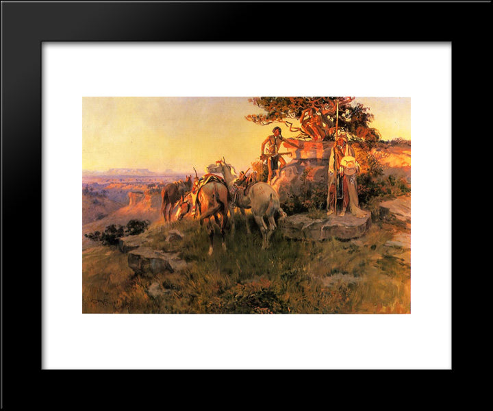 Watching For Wagons 20x24 Black Modern Wood Framed Art Print Poster by Russell, Charles M.