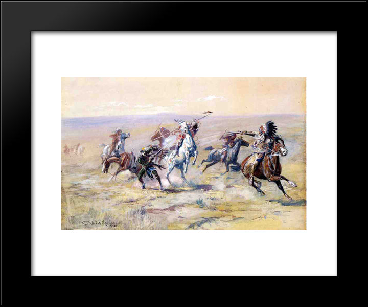 When Sioux And Blackfoot Meet 20x24 Black Modern Wood Framed Art Print Poster by Russell, Charles M.