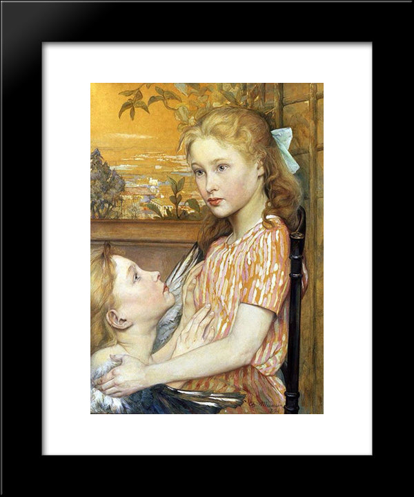 A Girl With Her Guardian Angel 20x24 Black Modern Wood Framed Art Print Poster by Maurin, Charles
