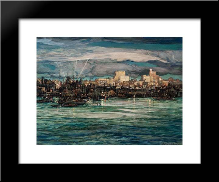 Harbor Night 20x24 Black Modern Wood Framed Art Print Poster by Reiffel, Charles