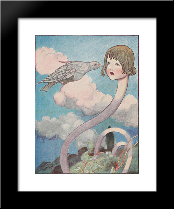 A Large Pigeon Had Flown Into Her Face 20x24 Black Modern Wood Framed Art Print Poster by Robinson, Charles