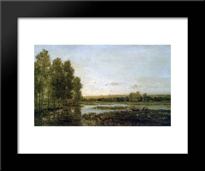 Bords De Reviere Sun 20x24 Black Modern Wood Framed Art Print Poster by Daubigny, Charles Francois