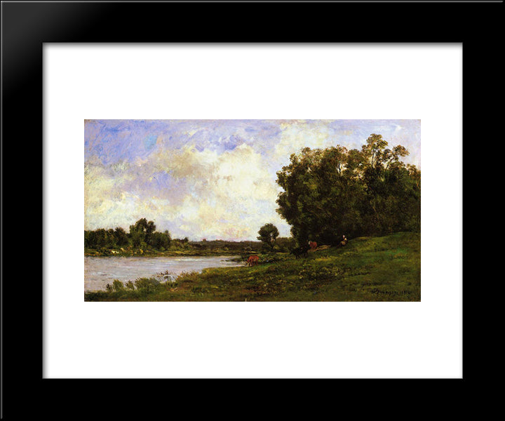 Cattle On The Bank Of The River 20x24 Black Modern Wood Framed Art Print Poster by Daubigny, Charles Francois