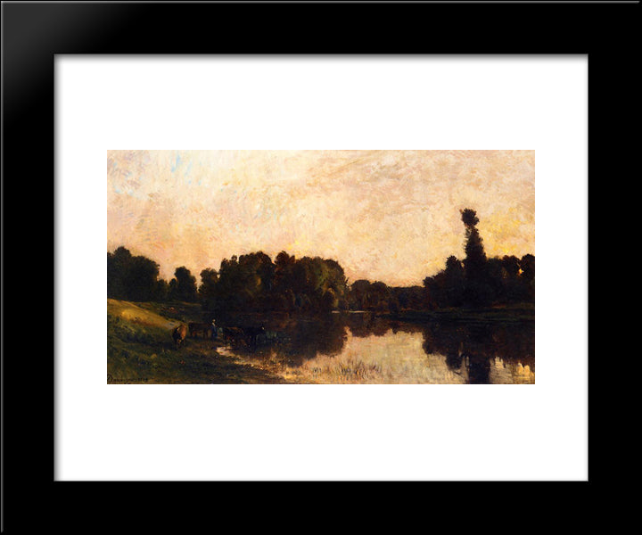 Daybreak, The Oise, Ile De Vaux 20x24 Black Modern Wood Framed Art Print Poster by Daubigny, Charles Francois